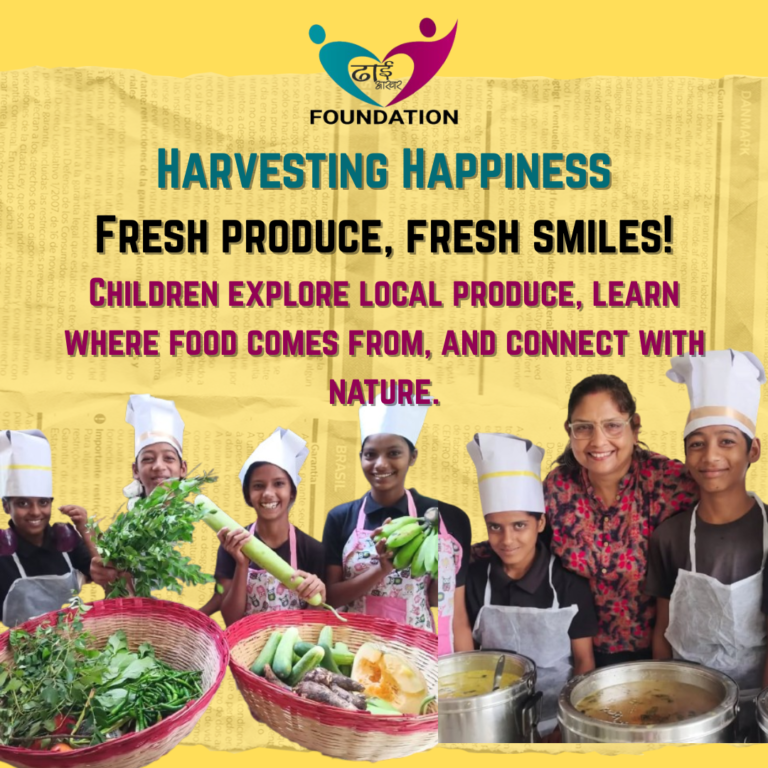 Children with fresh produce at Dhaiaakhar