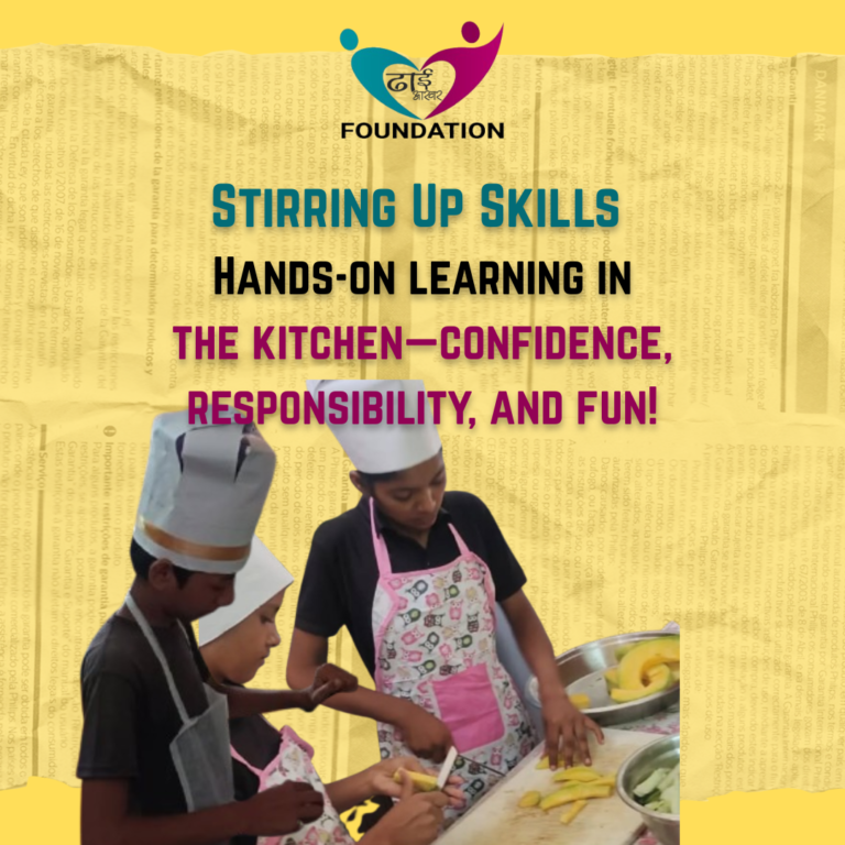 Children learning in kitchen at Dhaiaakhar