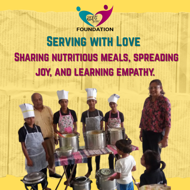 Children serving food to others at Dhaiaakhar